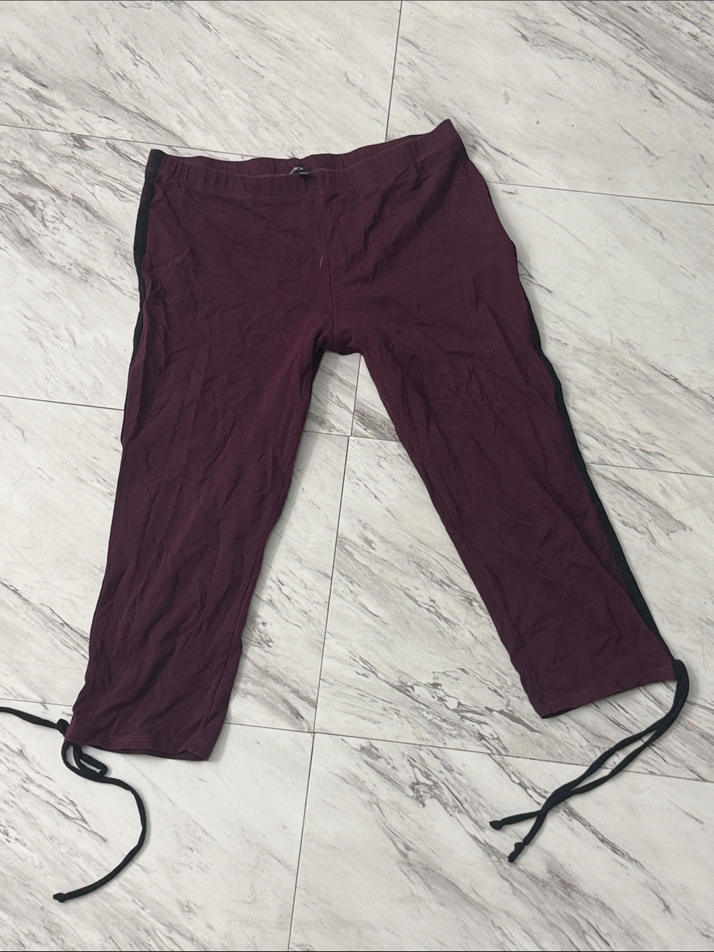 Fashion Nova Maroon Crop Joggers with Black Side Panels